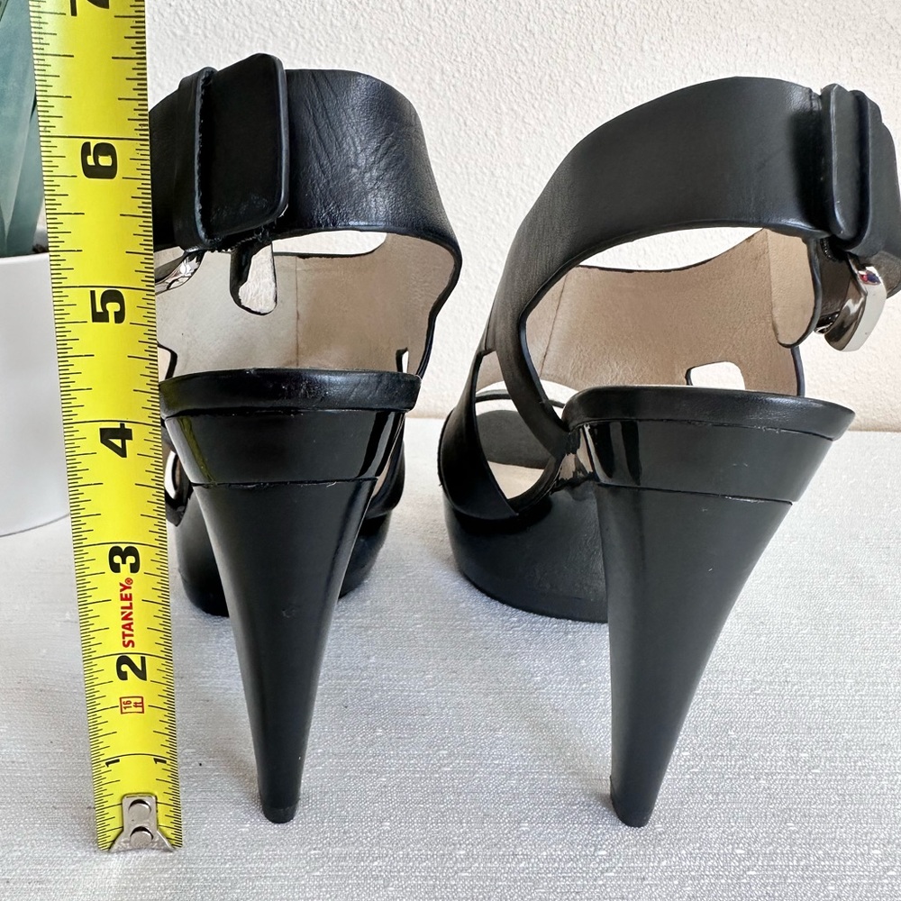 New MICHAEL Michael Kors Black Leather Platformed High Heel Sandals Women’s 6.5M - Picture 8 of 10